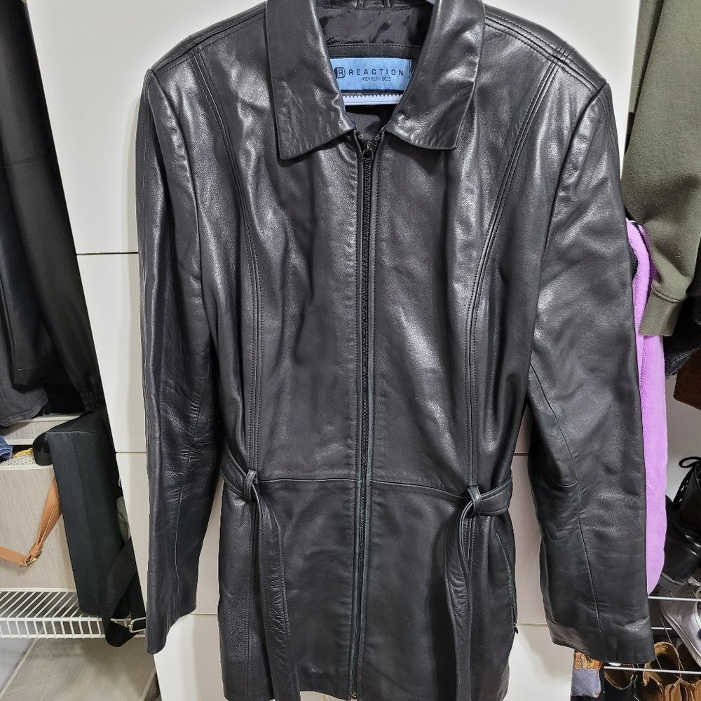 Kenneth Cole Reaction Leather Waist Tie Coat